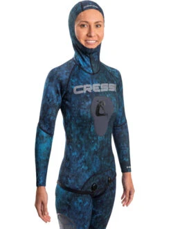 Cressi Tokugawa 3.5mm 2-Piece Open Cell Wetsuit Womens -Free Dive Gears Sales Cressi Tokugawa Pro 3.5mm 2 Piece Wetsuit Womens Front with Hood