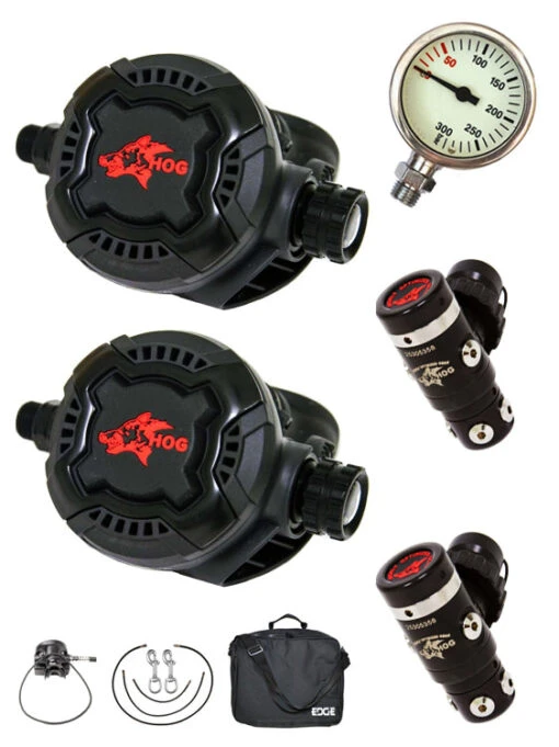 HOG D3 / Zenith Black Backmount Tech Diver Regulator Set -Free Dive Gears Sales HOG D3 Sealed Zenith Black Tech Diver Regulator Set