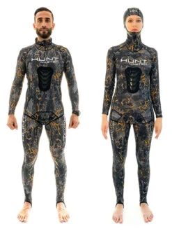 Free Dive Gears Sales -Free Dive Gears Sales Huntmaster Hooded Spearfishing Rashguard 2 Piece Suit with Chest Pad Camo Unisex Blaze