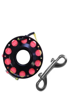 Reefline 25m Aluminium Spool With Swivel -Free Dive Gears Sales Reefline 25m Aluminium Spool with Swivel Bolt Snap Black